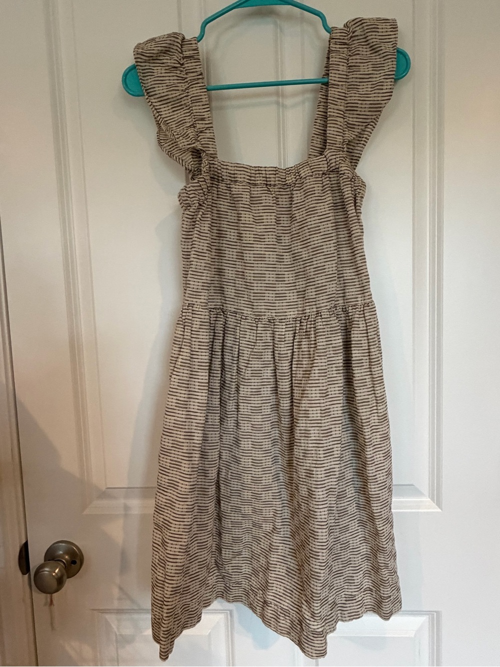 Madewell Cream and Brown Striped Elastic Waist Dress